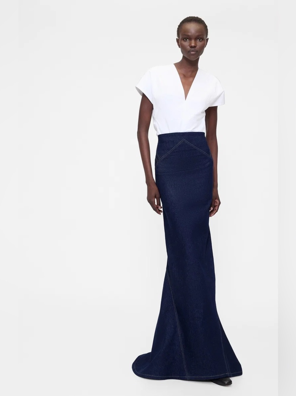 Gap Gapstudio High Rise Seamed Denim Maxi Skirt Dark Wash Fishtail Classic NEW